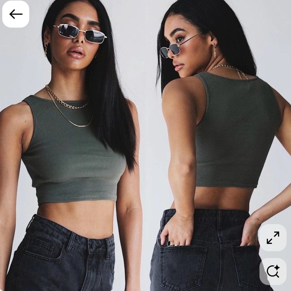 Princess Polly Olive Green Ribbed Crop Tank